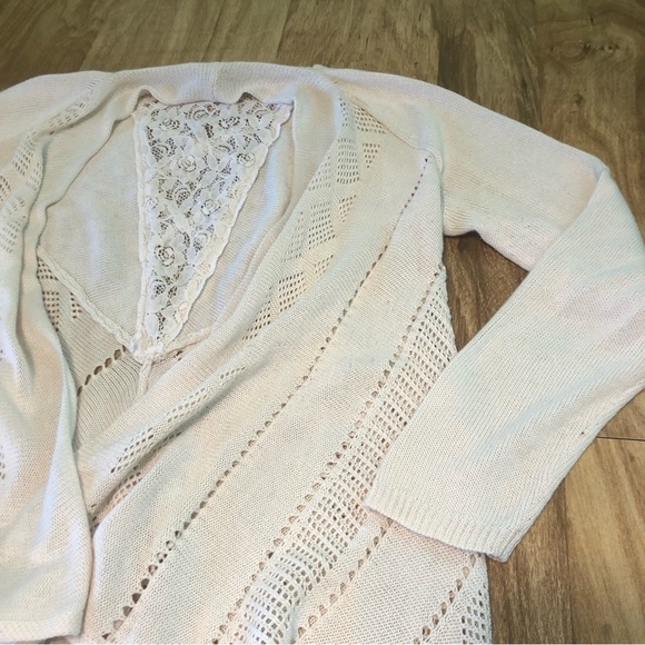 Knox Rose White Floral Lace Open Acrylic Cardigan Sweater Womens Size Large - Picture 2 of 8